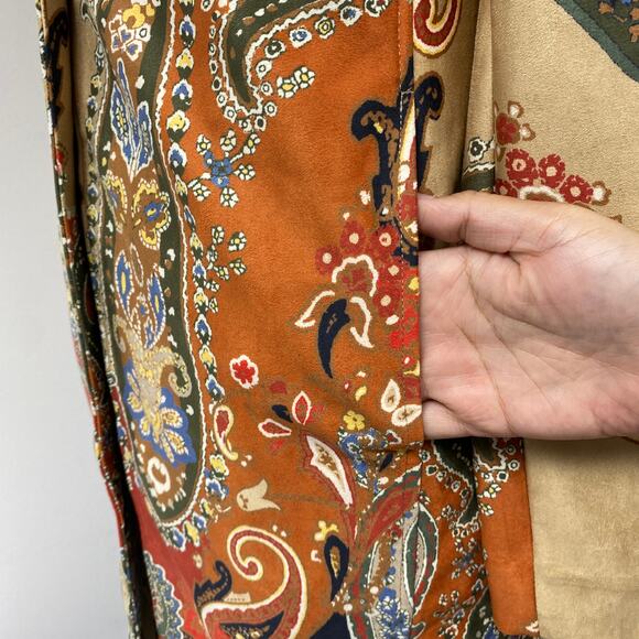 Chicos Womens Size 00 Topper Paisley Print Faux Suede Rattan Coat - Picture 7 of 9